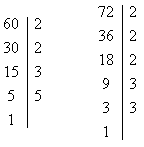 Descomposición factorial de 60 y72